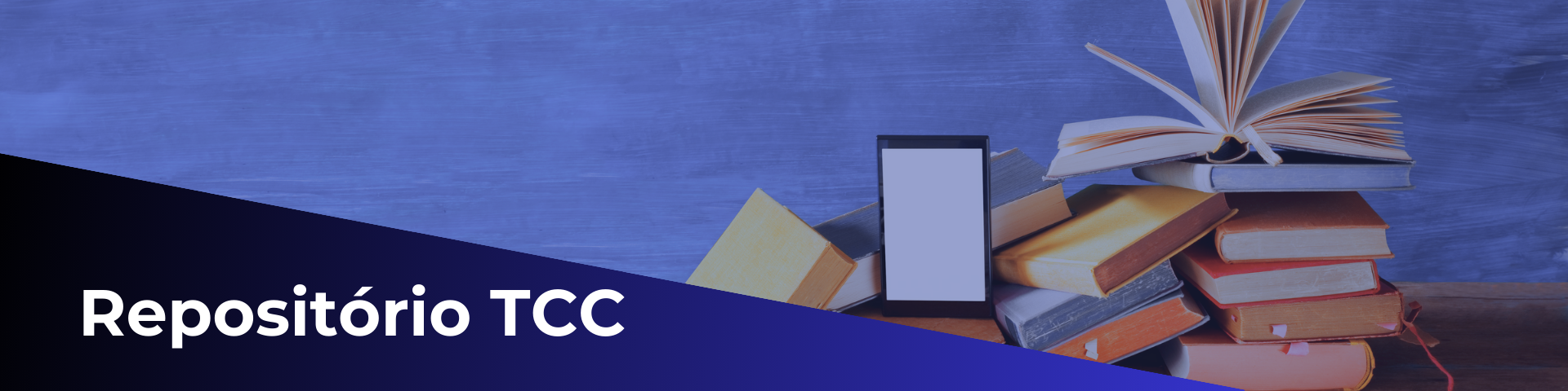 Uma imagem com uma pilha de livros com o título: "Repositório TCC"